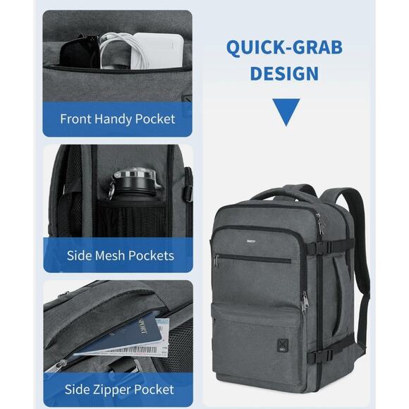 WANDF Black Laptop Backpack & Personal Item Bag 18 x 14 x 8 NEW Travel - Picture 5 of 8